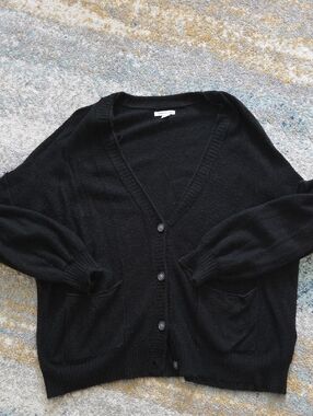 Black V-Neck Button-Front Women's Cardigan Sweater
